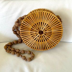 Bamboo Round Rattan Raffia Purse